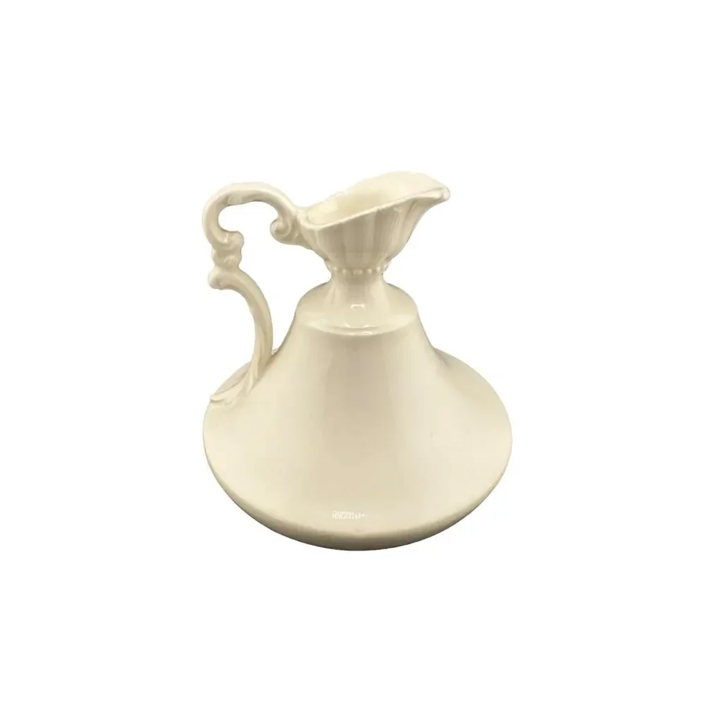 Vintage Czechoslovakian MCM White Olive Oil Pitcher Delicate Scrolled Handle